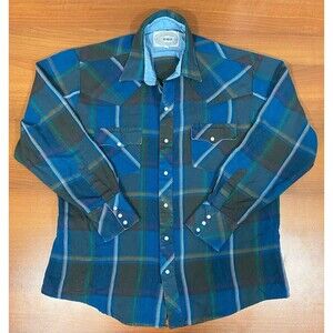 Vintage ATB Western Wear Shirt Men’s Size 17 34/35 Acrylic Flannel Pearl Snap
